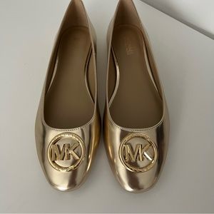 MICHAEL Michael Kors Gold Mirror Buckle Toe Ballet Flats